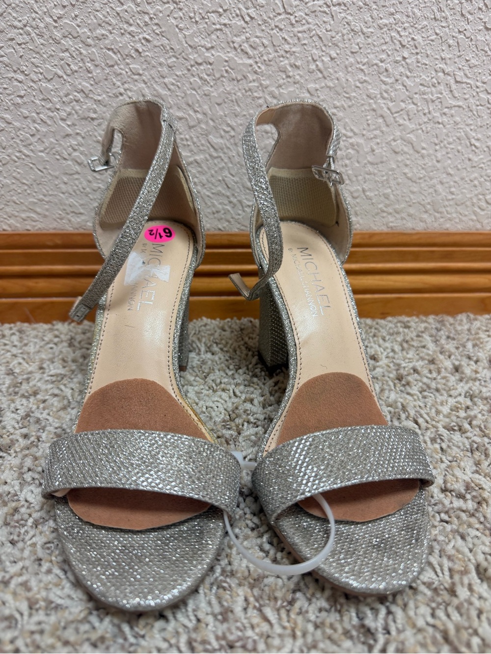 MICHAEL Michael Shannon Sparkling Silver Block Heel Sandals